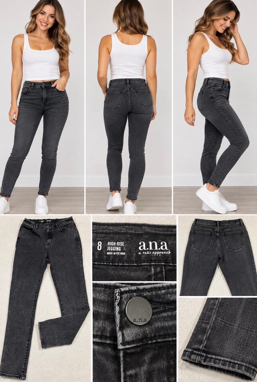 a.n.a Women’s Size 8 Black High Rise Jegging Skinny Jeans Stretch Denim boho